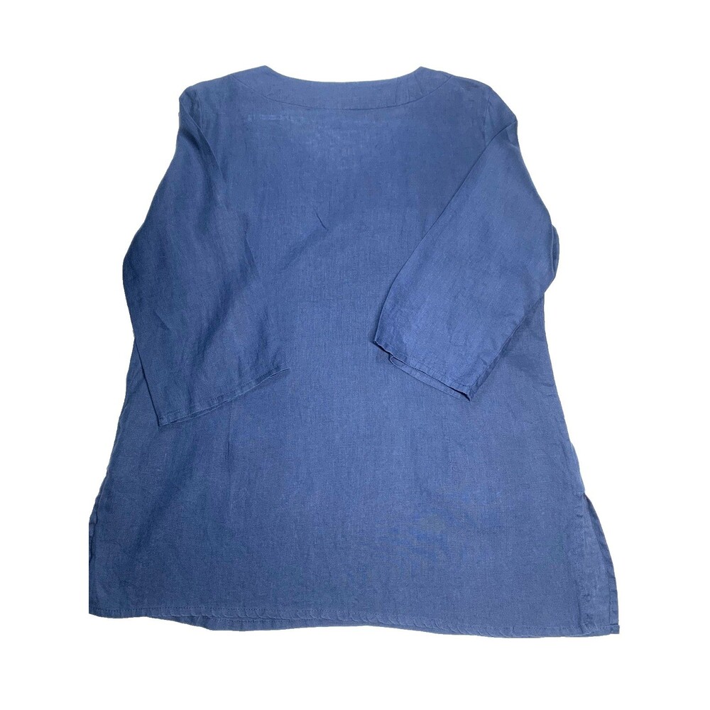 Saint Tropez West 100% Linen Tunic Top Large Blue Lagenlook Coastal Blouse L - Picture 3 of 6
